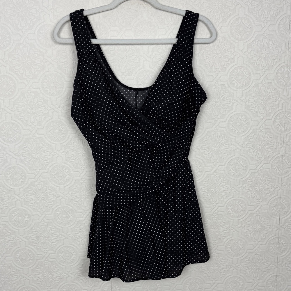 Miraclesuit Polka Dot Swim Dress Black White Tummy Control One Piece 18W 18